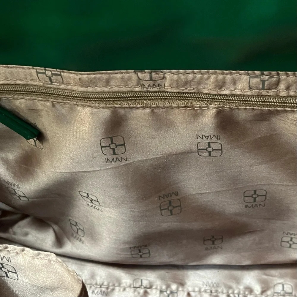 IMAN Faux Leather Purse Tote Handbag Green Gold Studded Designer Luxury Classic - Picture 11 of 12
